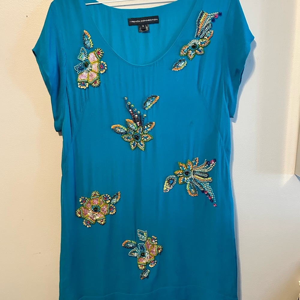 French Connection Sequin Silk Blue Embellished Women's dress